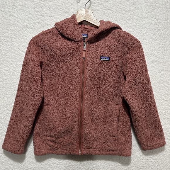 Patagonia Tops - Patagonia Jacket Girls Hoodie Deep Pile Rosebud Fleece Full Zip Jacket Sz M 10